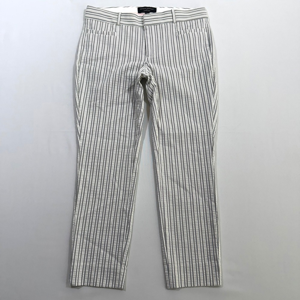 Banana Republic Sloan Crop Pants Womens 2P Grey White Stripe Seersucker Stretch